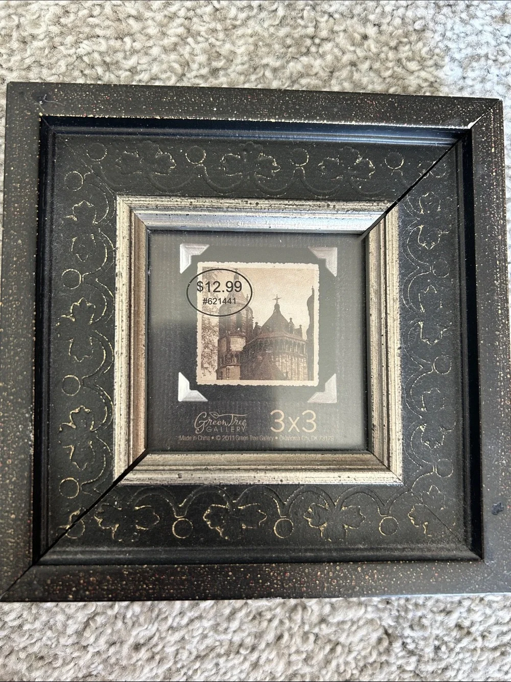 Decorative Black Embossed 3x3 Picture Frame - Classic Home Accent